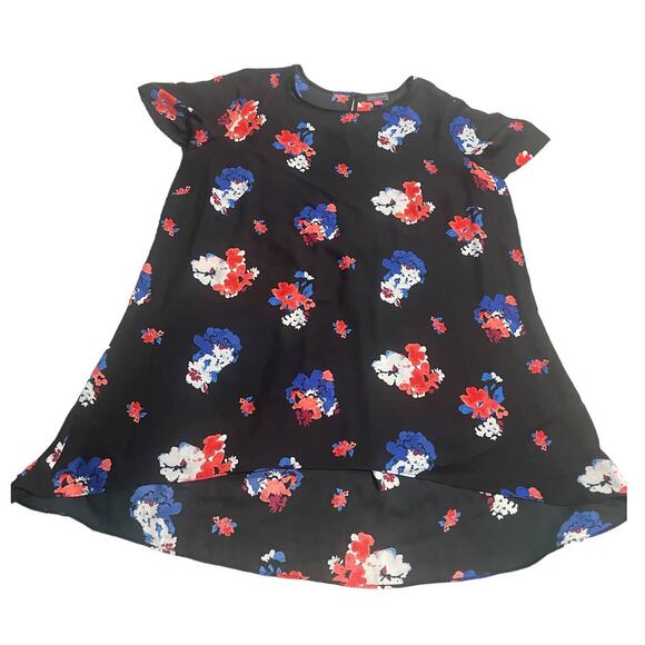 Vince Camuto Blouse Womens Plus Size 1X Tunic Top Floral Cap Sleeve Black Red - Picture 1 of 10